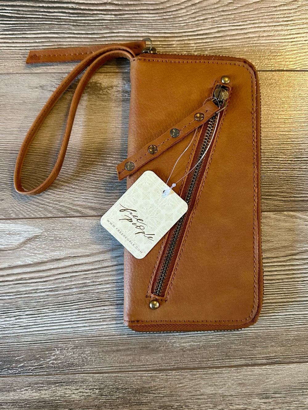 Free People Leather Wristlet Clutch with Zip Accent